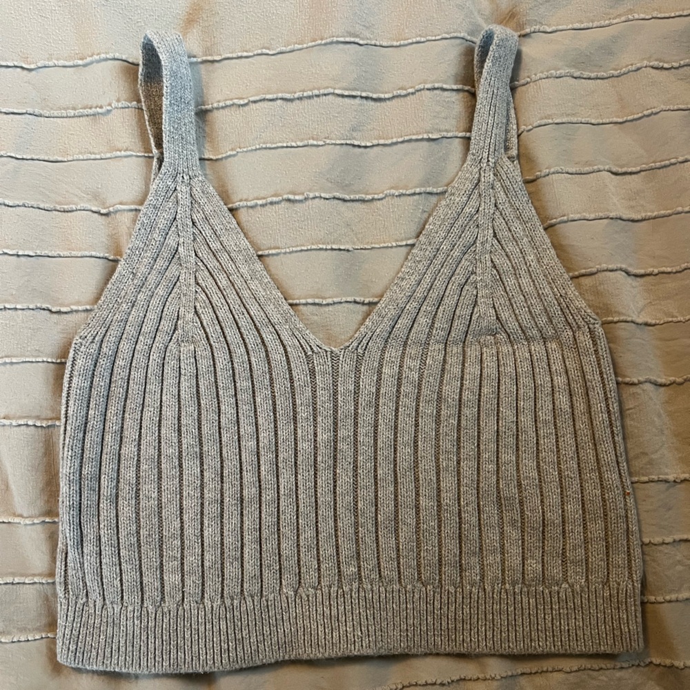 Aerie Heather Gray Ribbed Cropped Tank